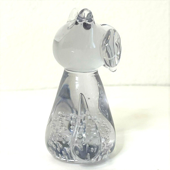 Vintage Clear Glass Owl Paperweight Figurine Controlled Bubble Art Glass 1980s - Picture 3 of 7